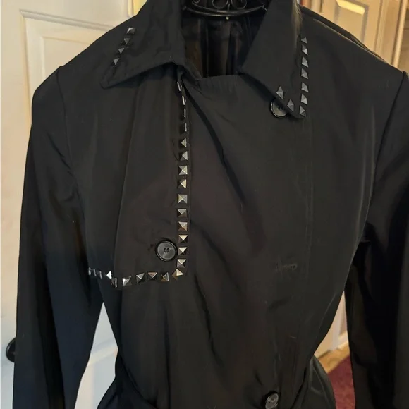 DISTURBIA / Black Studded Trench Coat / UK 14 - Picture 3 of 7